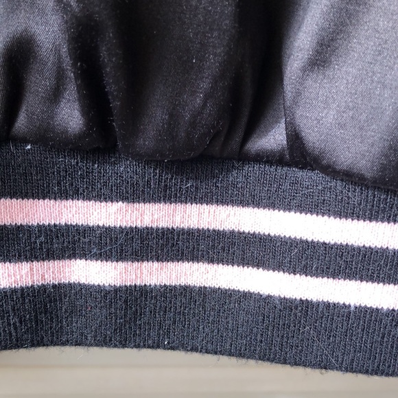 ASHLEY 26 International • Black Satin Baseball Style Bomber Jacket w/ Pink Trim - Picture 10 of 11
